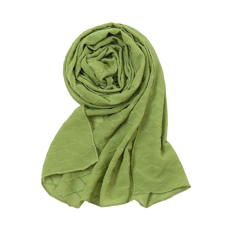 Új divatos fejkendő 2021 női sima cukorka színű kockás ráncos buborék sifon kendő takaró ellopta muszlim hidzsáb 175*70cm