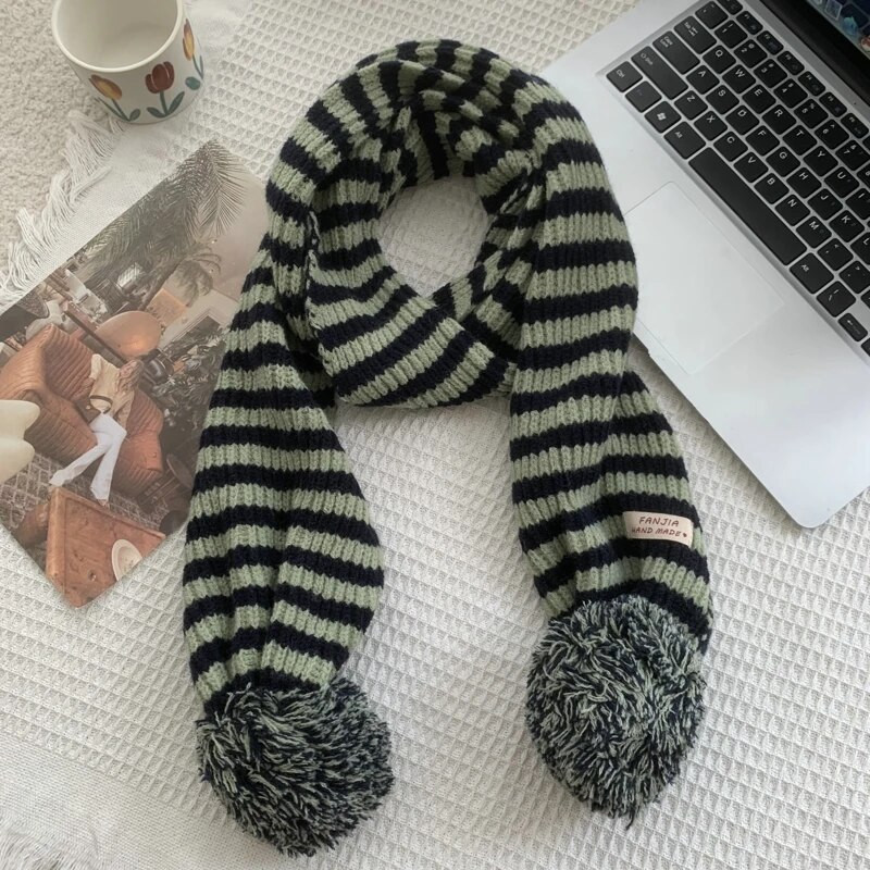 Zimski ženski topli prugasti šal pleteni proljetni debeli topli zimski loptasti loptasti šalovi Zimski ležerni topliji ženski šalovi za žene