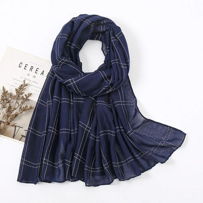 Jesen, obični šivani karirani šal od viskoze, ženski pamučni šalovi, jednobojni pašmina, muslimanski hidžab, šalovi