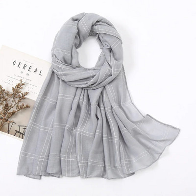 Jesen, obični šivani karirani šal od viskoze, ženski pamučni šalovi, jednobojni pašmina, muslimanski hidžab, šalovi