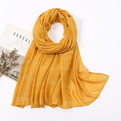 Jesen, obični šivani karirani šal od viskoze, ženski pamučni šalovi, jednobojni pašmina, muslimanski hidžab, šalovi