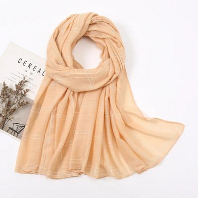 Jesen, obični šivani karirani šal od viskoze, ženski pamučni šalovi, jednobojni pašmina, muslimanski hidžab, šalovi