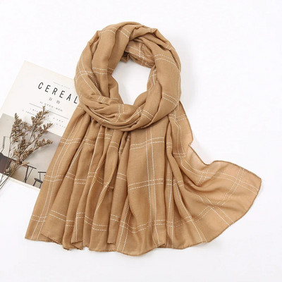 Jesen, obični šivani karirani šal od viskoze, ženski pamučni šalovi, jednobojni pašmina, muslimanski hidžab, šalovi