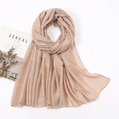 Jesen, obični šivani karirani šal od viskoze, ženski pamučni šalovi, jednobojni pašmina, muslimanski hidžab, šalovi