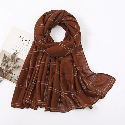 Jesen, obični šivani karirani šal od viskoze, ženski pamučni šalovi, jednobojni pašmina, muslimanski hidžab, šalovi