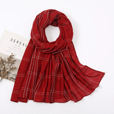 Jesen, obični šivani karirani šal od viskoze, ženski pamučni šalovi, jednobojni pašmina, muslimanski hidžab, šalovi