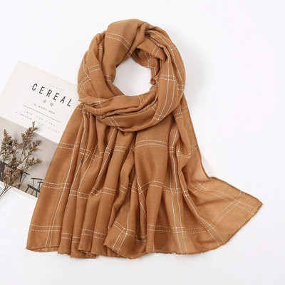 Jesen, obični šivani karirani šal od viskoze, ženski pamučni šalovi, jednobojni pašmina, muslimanski hidžab, šalovi