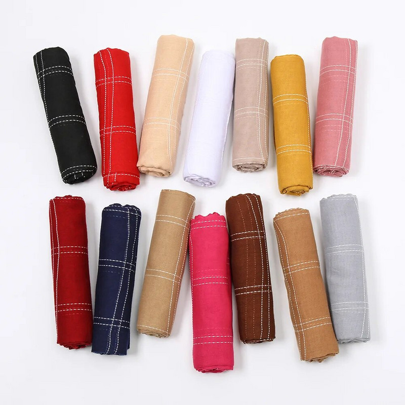 Jesen, obični šivani karirani šal od viskoze, ženski pamučni šalovi, jednobojni pašmina, muslimanski hidžab, šalovi