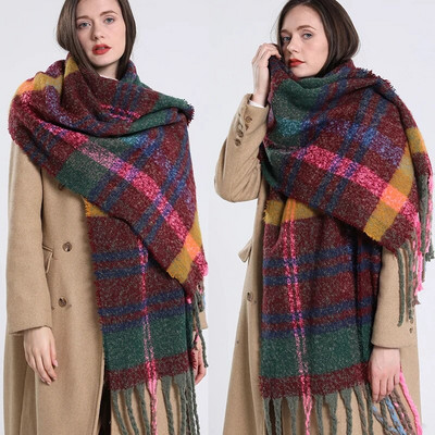 2023 Classic Winter Warm Women Plaid Blanket Scarf Thick Cashmere Pashmina Scarves Shawls Wraps Long Tassel Bufanda Mujer