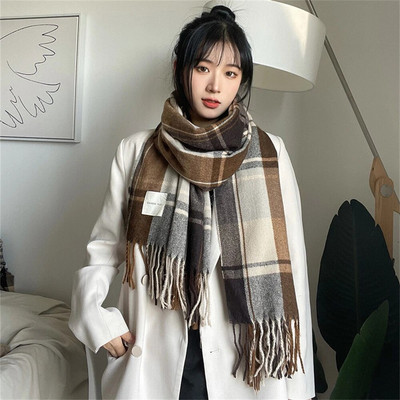 New Korean version of lattice scarf autumn and winter students thicken warm shawl cute couple scarf CN028