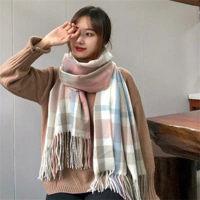 Nauja korėjietiška grotelių skara rudens ir žiemos studentams storina šilta skara miela pora skara CN028