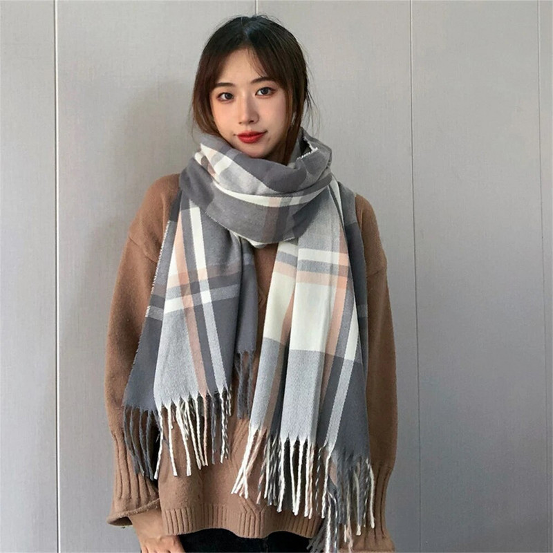 Nauja korėjietiška grotelių skara rudens ir žiemos studentams storina šilta skara miela pora skara CN028