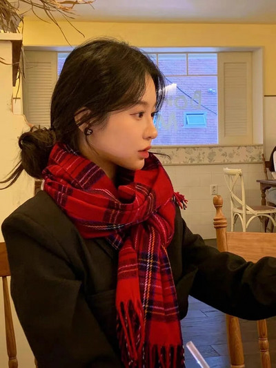 2023 Nježni božićni ins stil Ružičasti djevojački šal s resicama Ženski zimski karirani šal Korejska verzija podebljanih šalova