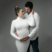 Rastezljive duge haljine za tuširanje djeteta s visokim izrezom, uske haljine za trudnice s punim rukavima