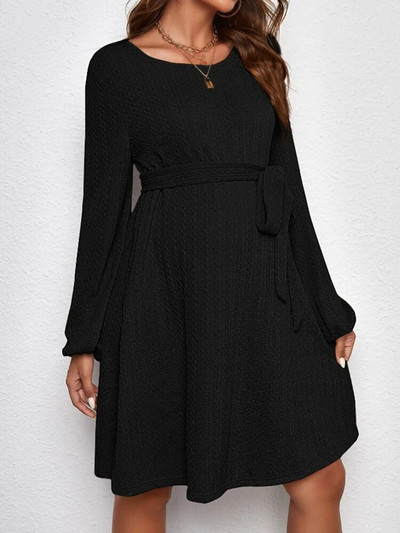 Kismama női jacquard kötött, puffadt ujjú ruha övvel terhes női ruhák őszi télre