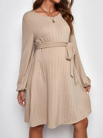 Kismama női jacquard kötött, puffadt ujjú ruha övvel terhes női ruhák őszi télre