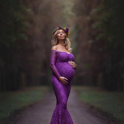 Seksi haljine za trudnice bez ramena Trudnička maksi haljina s volanima za fotografije Fotografiranje Haljina za trudnice Rekviziti za fotografije Haljina sirena