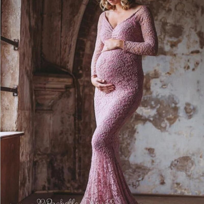 Seksi haljine za trudnice bez ramena Trudnička maksi haljina s volanima za fotografije Fotografiranje Haljina za trudnice Rekviziti za fotografije Haljina sirena