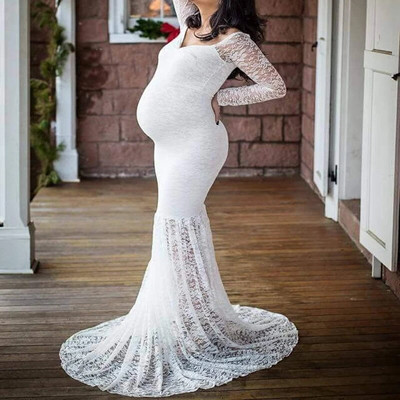 Odjeća za trudnice Čipka za trudnice s otvorenim ramenima V izrez Duga haljina za trudnice Otmjeni rekviziti za foto sesije