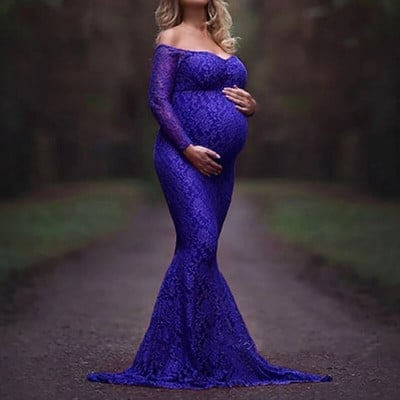 Odjeća za trudnice Čipka za trudnice s otvorenim ramenima V izrez Duga haljina za trudnice Otmjeni rekviziti za foto sesije