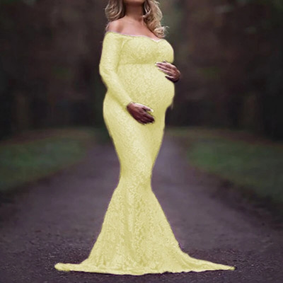 Odjeća za trudnice Čipka za trudnice s otvorenim ramenima V izrez Duga haljina za trudnice Otmjeni rekviziti za foto sesije