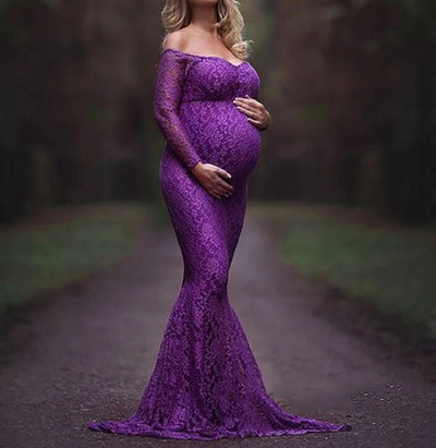 Odjeća za trudnice Čipka za trudnice s otvorenim ramenima V izrez Duga haljina za trudnice Otmjeni rekviziti za foto sesije