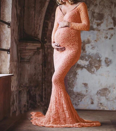 Odjeća za trudnice Čipka za trudnice s otvorenim ramenima V izrez Duga haljina za trudnice Otmjeni rekviziti za foto sesije