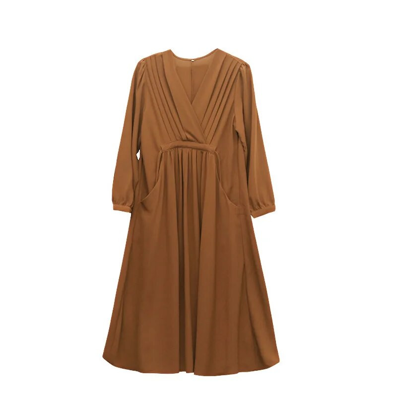 Pavasario rudens ilga nėščiųjų suknelė aukštu juosmeniu, plona linija, laisva nėščių moterų suknelė V formos iškirpte ilgomis rankovėmis nėščiosioms