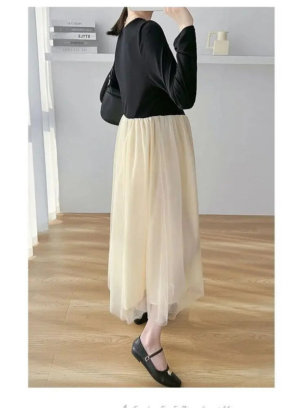 2024. Proljetna trudnička mrežasta haljina dugih rukava, izdubljenog ovratnika, elegantna haljina za trudnice, slatka haljina za princezu, slatka