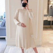 Jednobojne trudničke haljine od šifona Moda, elegantna odjeća za svečane događaje za trudnice Ležerna opuštena haljina s naborima