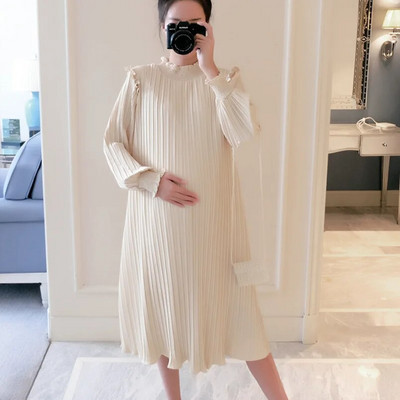 Jednobojne trudničke haljine od šifona Moda, elegantna odjeća za svečane događaje za trudnice Ležerna opuštena haljina s naborima