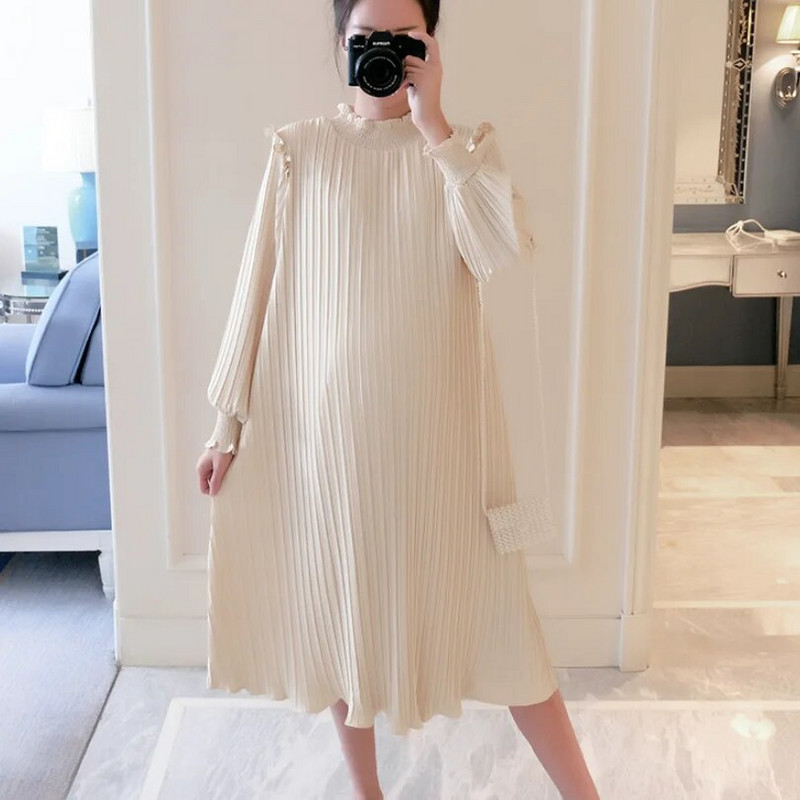 Jednobojne trudničke haljine od šifona Moda, elegantna odjeća za svečane događaje za trudnice Ležerna opuštena haljina s naborima