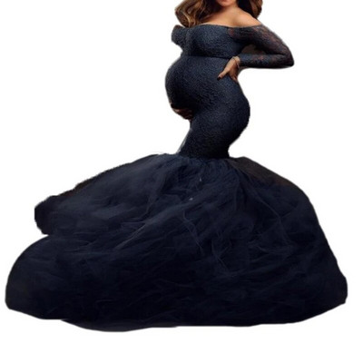 2021-es kismama ruhák fotózáshoz Lebegő farkú ruhák újévi vállgallérral Szexi ruhák terhes nőknek ruha