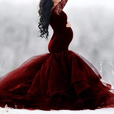 2021-es kismama ruhák fotózáshoz Lebegő farkú ruhák újévi vállgallérral Szexi ruhák terhes nőknek ruha