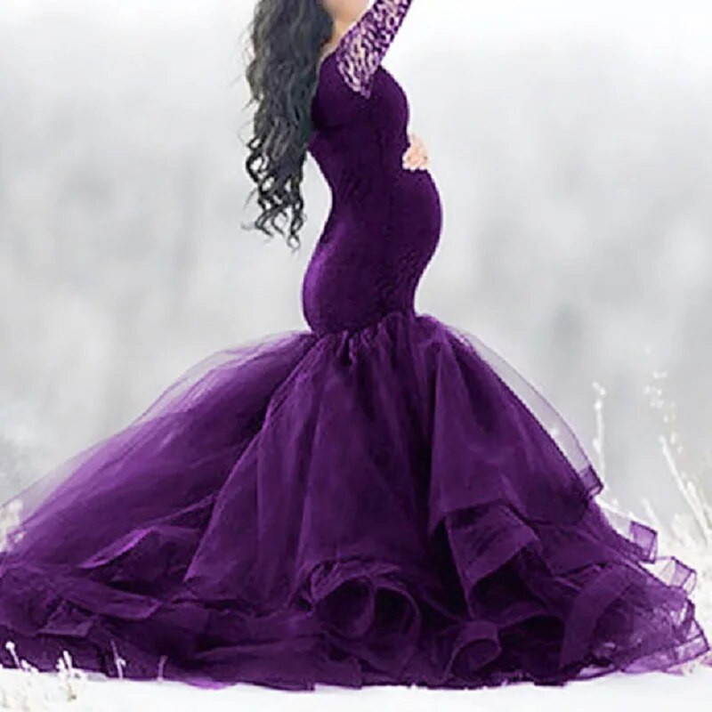 2021-es kismama ruhák fotózáshoz Lebegő farkú ruhák újévi vállgallérral Szexi ruhák terhes nőknek ruha