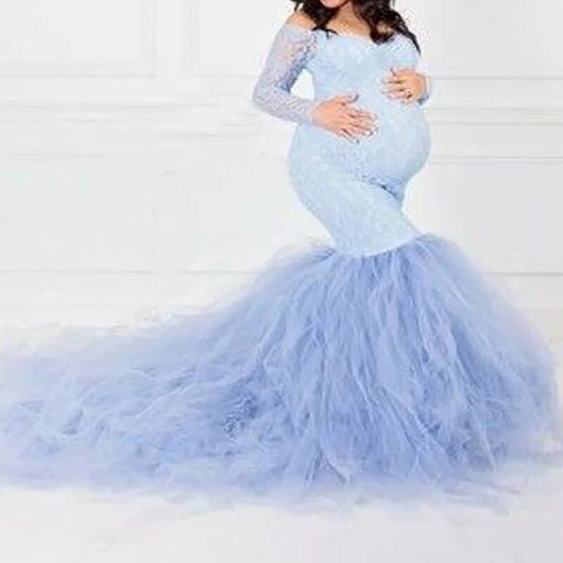 2021-es kismama ruhák fotózáshoz Lebegő farkú ruhák újévi vállgallérral Szexi ruhák terhes nőknek ruha
