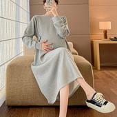 Haljine za trudnice Odjeća za trudnice Haljina s dugmadima s brodskim izrezom Proljeće Jesen Lagani vjetar Široke trudničke haljine