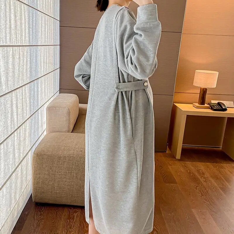 Haljine za trudnice Odjeća za trudnice Haljina s dugmadima s brodskim izrezom Proljeće Jesen Lagani vjetar Široke trudničke haljine