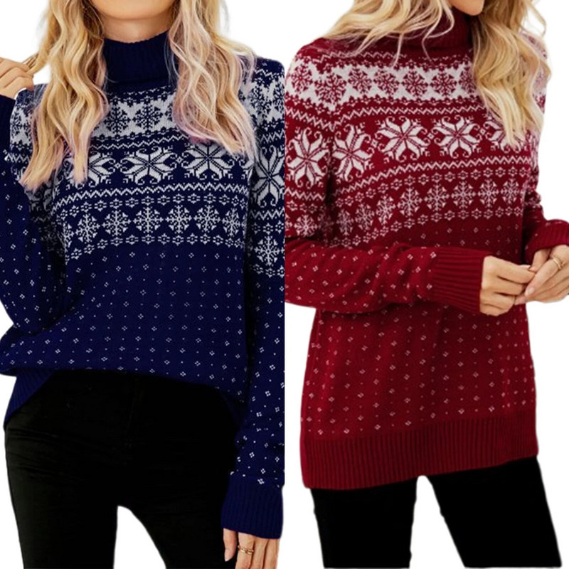 Ženske osnovne džemperi s dolčevitom Božićni opušteni kroji Pleteni gornji debeli pulover dugih rukava Zimska topla odjeća