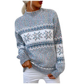 Jesen Zima Ženska pletenina Božićne pahulje Božićni pulover s ovratnikom Jednostavan jesensko-zimski ženski kaput