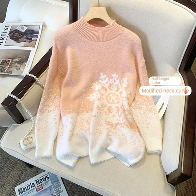 Jesenski i zimski debeli božićni pulover od pletiva Ženski pulover s okruglim izrezom Vanjska odjeća Široki pulover od pletiva