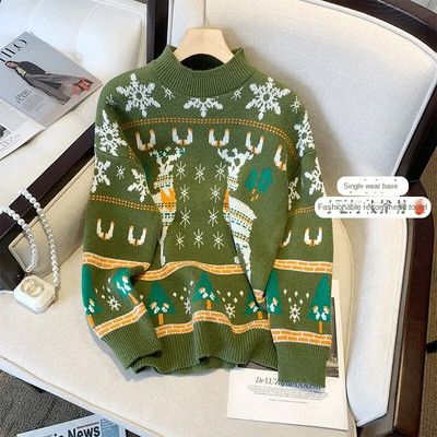 Jesenski i zimski debeli božićni pulover od pletiva Ženski pulover s okruglim izrezom Vanjska odjeća Široki pulover od pletiva