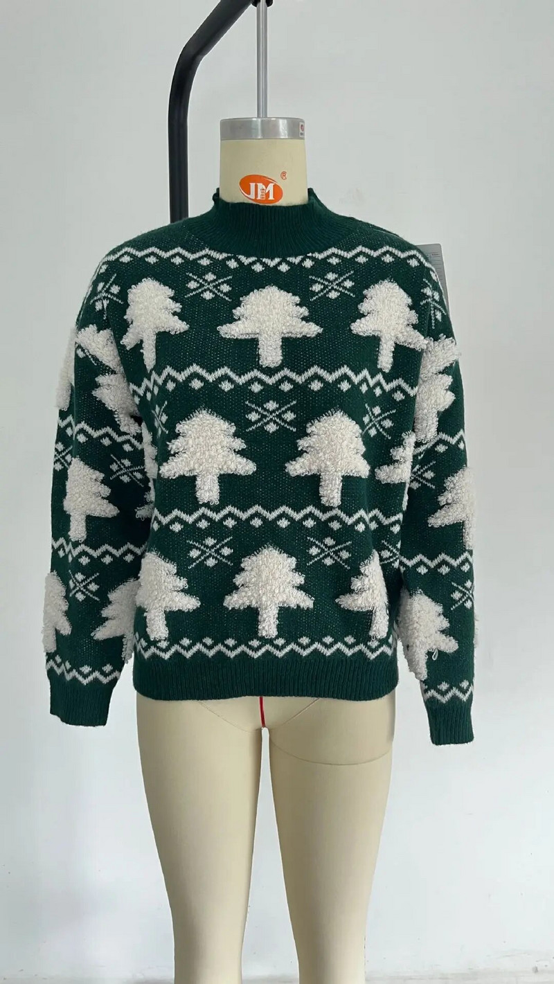 Novi zimski pulover Božićni pulover Ženski do pola visokog ovratnika Božićni ručnik Vezeni pulover dugih rukava Ženski