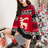 Nošenje džempera izvan Božića za ženske jesenske i zimske jesenske i zimske pulovere s jelenima Opušteni i lijeni pleteni top