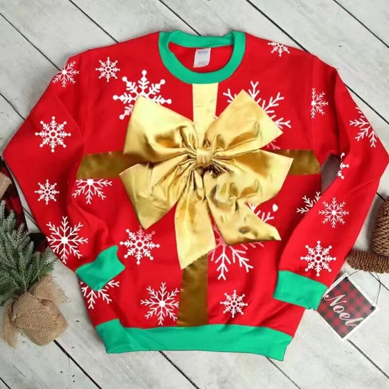 Zimski šik pleteni pulover dugih rukava Jesenski poklon s O-izrezom Pletiva s mašnom i čvorom Ljepotica Božićni džemperi s printom pahuljica