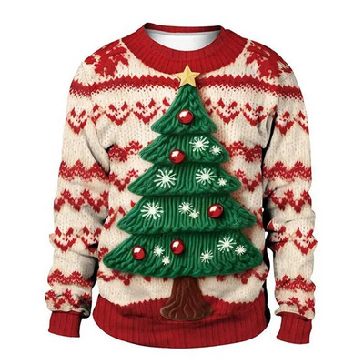 Jauns Ziemassvētku vīriešu apģērbs Sniegavīrs Ziemassvētku eglīte 3D digitāli apdrukāts džemperis ar apaļu apkakli ar džempera raksta imitāciju