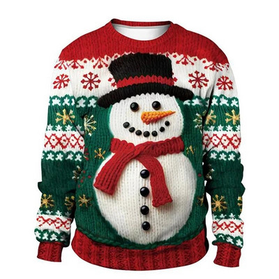 Jauns Ziemassvētku vīriešu apģērbs Sniegavīrs Ziemassvētku eglīte 3D digitāli apdrukāts džemperis ar apaļu apkakli ar džempera raksta imitāciju