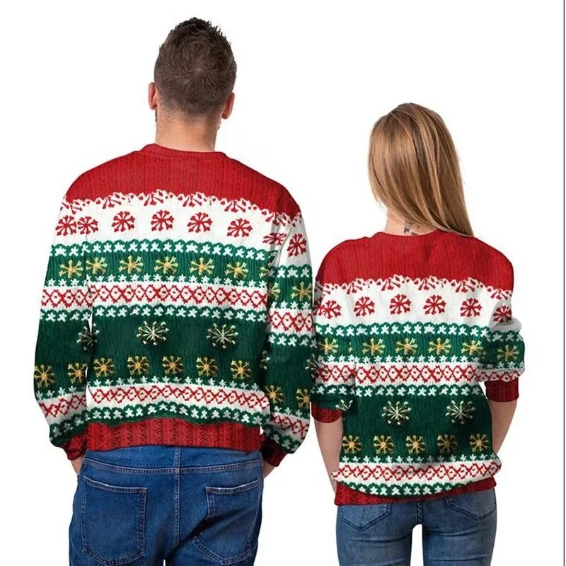 Jauns Ziemassvētku vīriešu apģērbs Sniegavīrs Ziemassvētku eglīte 3D digitāli apdrukāts džemperis ar apaļu apkakli ar džempera raksta imitāciju