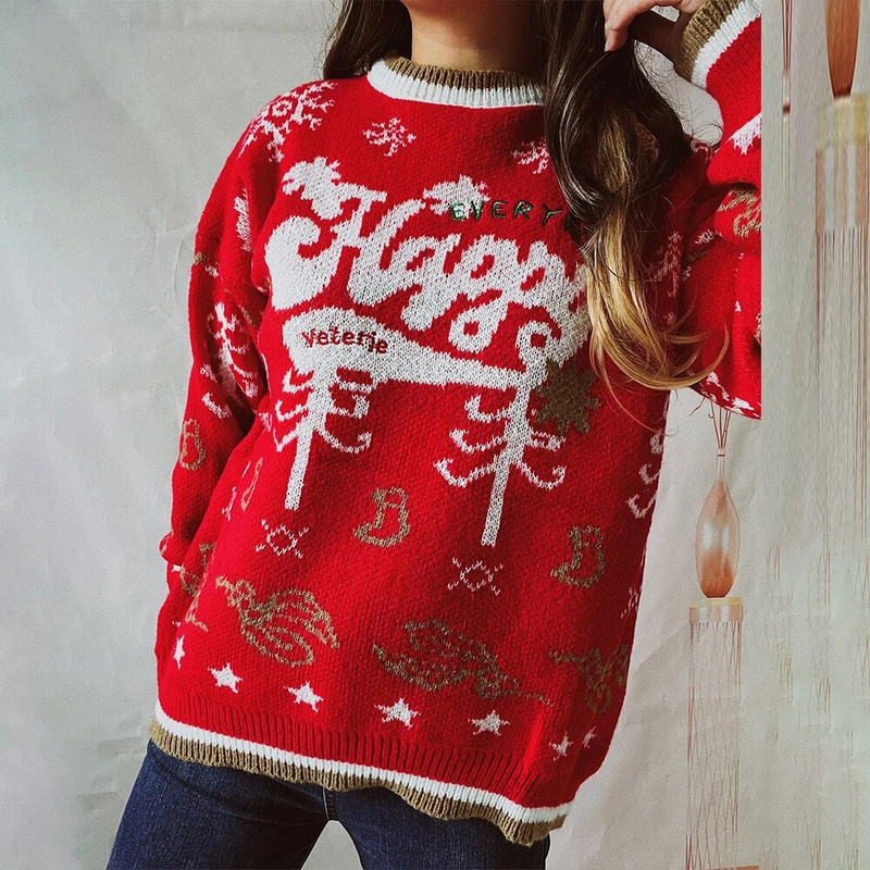 Snowflake Božićni pleteni pulover Ženski zimski puloveri 2023. Ležerna majica kratkih rukava Ženska odjeća Topli džemper