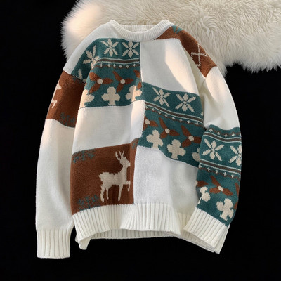 2023 toamnă/iarnă nou pulover de Crăciun bărbați/femei modă coreeană cu mânecă lungă ocazional pulovere bej tricot pulover
